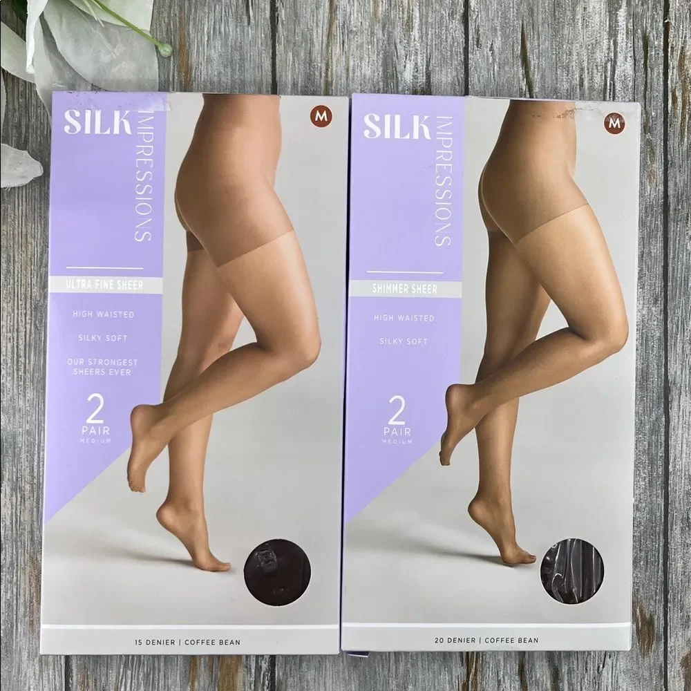 Silk Impressions Shimmer Sheer Pantyhose Stockings 20 Denier Sheer 2, 2-Packs M
